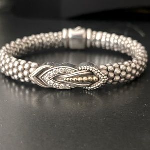 Lagos SS bracelet with diamonds and 14k yellow accents.